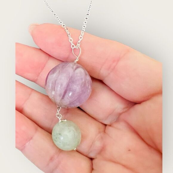 Large carved amethyst pendant silver wire matching necklace - Picture 3 of 6